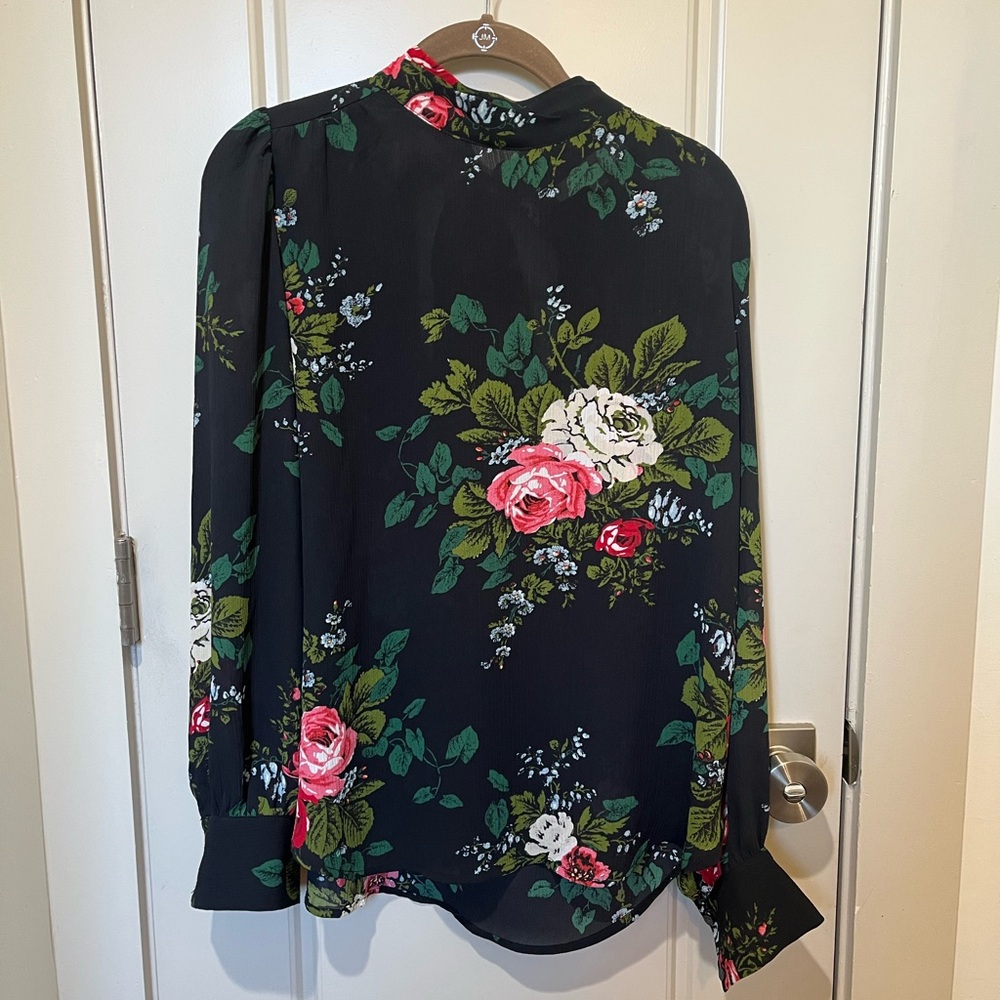 LOFT Black Blouse with Colorful Floral Design